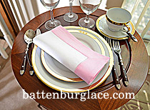 White Hemstitch Napkin with Pink Lady colored Trim Border.